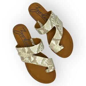 Zodiac Women's Yuma 2 Thong Flat Sandals 9.5 Birch Multi Cream Tan Snake Print